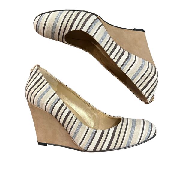 Stuart Weitzman neutral striped heel with suede wedge Size 10M - Picture 1 of 9
